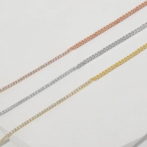 سوار ذهبي من Meissa للنساء نصف تنس نصف سلسلة كبح 925 من الفضة الاسترليني مجوهرات أنيقة قابلة للتعديل، من 6 إلى 7.5 بوصة in Kuwait