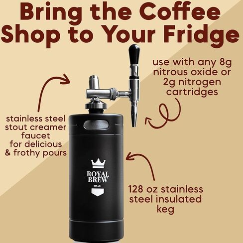 The Original Royal Brew Nitro Cold Brew Coffee Maker - Gift for Coffee Lovers -128 oz Extra Large Home Keg, Nitrogen Gas System Coffee Dispenser Kit - Use Nitrogen or Nitrous Oxide in Kuwait