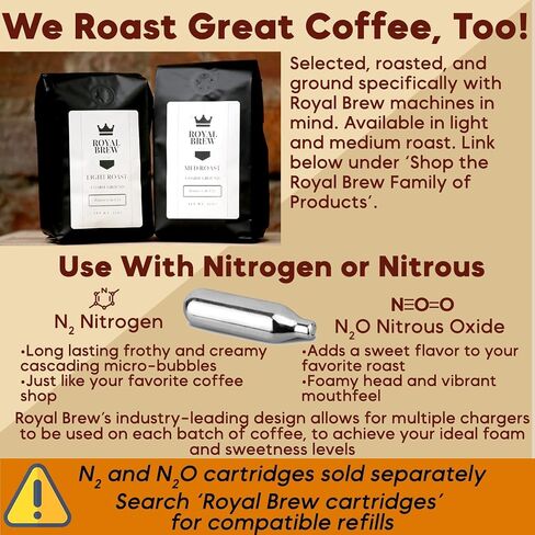 The Original Royal Brew Nitro Cold Brew Coffee Maker - Gift for Coffee Lovers -128 oz Extra Large Home Keg, Nitrogen Gas System Coffee Dispenser Kit - Use Nitrogen or Nitrous Oxide in Kuwait
