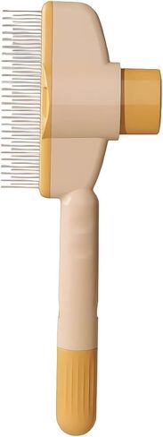 Stainless Steel Dog Comb for Shedding and Detangling - Self-Cleaning Pet Grooming Tool with Ergonomic Handle, Yellow in Saudi Arabia