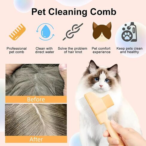 Stainless Steel Dog Comb for Shedding and Detangling - Self-Cleaning Pet Grooming Tool with Ergonomic Handle, Yellow in Saudi Arabia