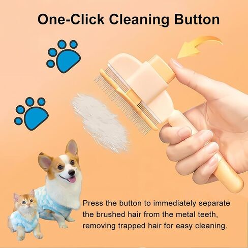 Stainless Steel Dog Comb for Shedding and Detangling - Self-Cleaning Pet Grooming Tool with Ergonomic Handle, Yellow in Saudi Arabia