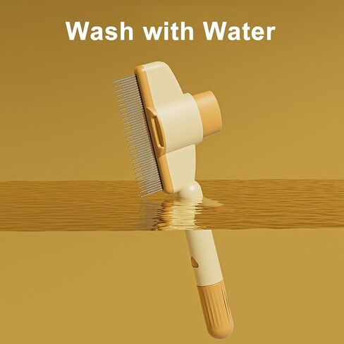 Stainless Steel Dog Comb for Shedding and Detangling - Self-Cleaning Pet Grooming Tool with Ergonomic Handle, Yellow in Saudi Arabia
