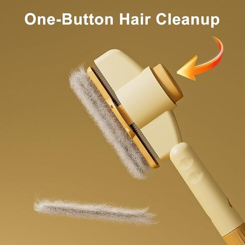 Stainless Steel Dog Comb for Shedding and Detangling - Self-Cleaning Pet Grooming Tool with Ergonomic Handle, Yellow in Saudi Arabia