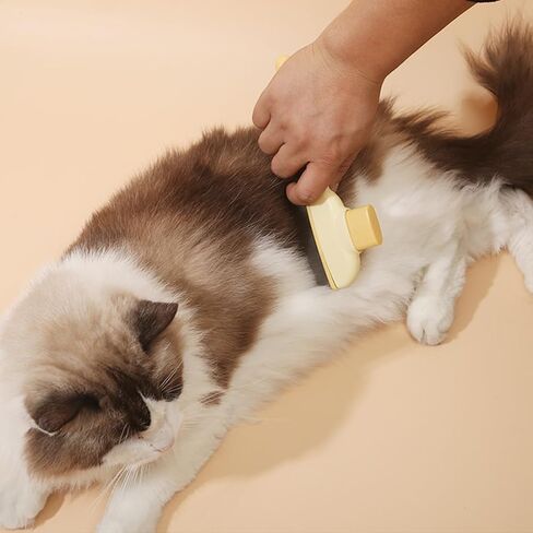 Stainless Steel Dog Comb for Shedding and Detangling - Self-Cleaning Pet Grooming Tool with Ergonomic Handle, Yellow in Saudi Arabia