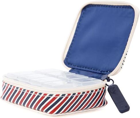 حقيبة حبوب الدواء النسائية بسحاب من MIAMICA مع منظم بلاستيكي قابل للإزالة لمدة 8 أيام، مبطن أسود، 3.5 بوصة × 2.75 بوصة × 1.25 بوصة - تصميم مضغوط لصندوق الدواء الأسبوعي اللطيف، (M31573) in Kuwait