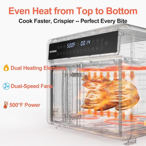 مجموعة فرن محمصة مقلاة هوائية مزدوجة المنطقة من HotKing، 28 QT كبيرة جدًا، فرن حراري من الفولاذ المقاوم للصدأ غير سام مع باب فرنسي، مقلاة هوائية على سطح الطاولة مع نافذة، رفوف، مشواة، مجفف، تصنيف ETL in Kuwait