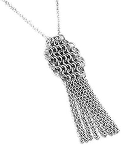Original Stainless Steel Tassle Necklace - Handmade Long Fringe Necklace - 11th Anniversary Gift for Wife (Steel) - 11 Year Wedding Anniversary Jewelry (Choose Length) by ChainMettle Jewelry in Saudi Arabia