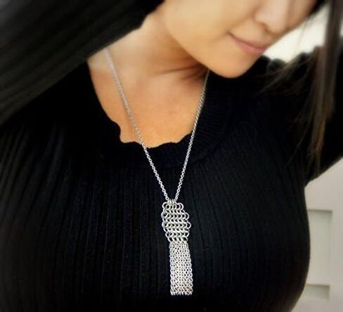 Original Stainless Steel Tassle Necklace - Handmade Long Fringe Necklace - 11th Anniversary Gift for Wife (Steel) - 11 Year Wedding Anniversary Jewelry (Choose Length) by ChainMettle Jewelry in Saudi Arabia