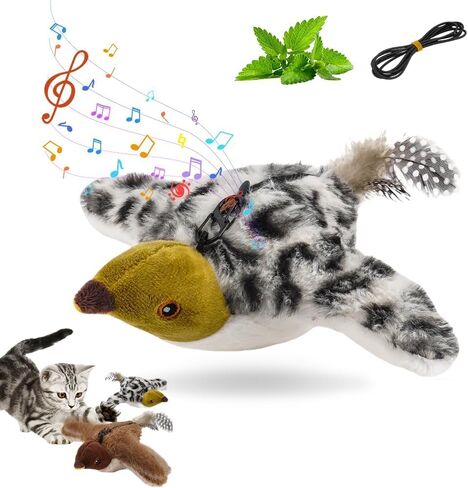 Upgrade Flappy Flying Bird Cat Toy, 2026 New Interactive Chirping Flying Bird Cat Toy for Indoor Cats, Flapping Wings Simulated Chirping Sparrow Cat Toy (Brown) in Kuwait