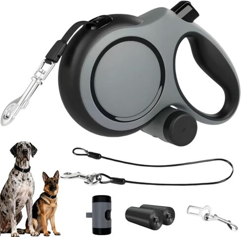 26ft Retractable Dog Leash for Large Dogs with Poop Bag Holder,Heavy Duty Retractable Dog Leash with Chew Proof Extender,One-Hand Lock System,Impact-Resistant,Up to 110 lbs (Khaki) in Saudi Arabia
