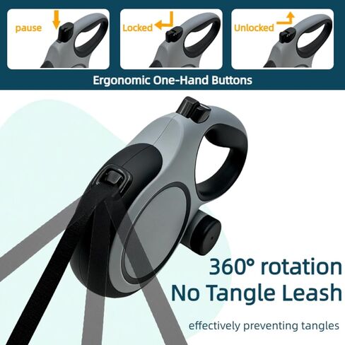 26ft Retractable Dog Leash for Large Dogs with Poop Bag Holder,Heavy Duty Retractable Dog Leash with Chew Proof Extender,One-Hand Lock System,Impact-Resistant,Up to 110 lbs (Khaki) in Saudi Arabia