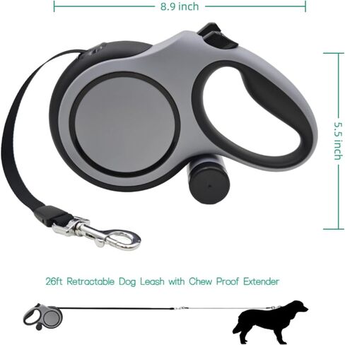 26ft Retractable Dog Leash for Large Dogs with Poop Bag Holder,Heavy Duty Retractable Dog Leash with Chew Proof Extender,One-Hand Lock System,Impact-Resistant,Up to 110 lbs (Khaki) in Saudi Arabia