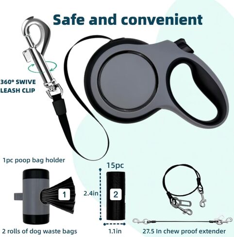 26ft Retractable Dog Leash for Large Dogs with Poop Bag Holder,Heavy Duty Retractable Dog Leash with Chew Proof Extender,One-Hand Lock System,Impact-Resistant,Up to 110 lbs (Khaki) in Saudi Arabia