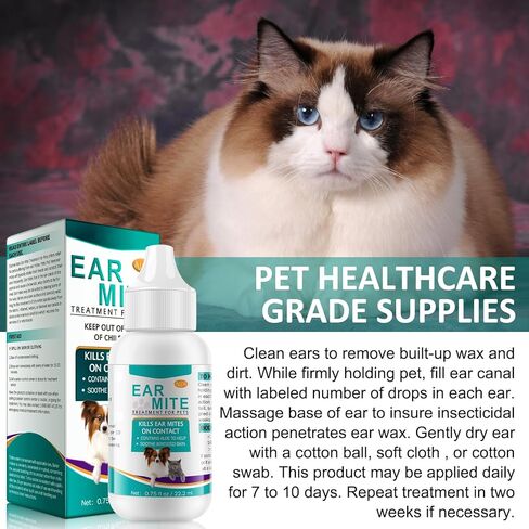 Ear Mite Treatment for Dogs, Dog Ear Infection Treatment, Dog Ear Drops for Itchy Ears Relief, Ear Care for Dogs and Cats, Safe for Pets 1 Pack in Kuwait