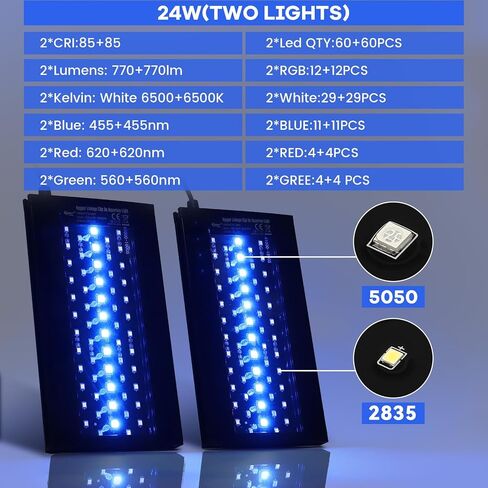 مشبك hygger على مصباح LED لحوض السمك مع وحدة تحكم متعددة القنوات، ضوء خزان الأسماك 24/7 إضاءة شروق الشمس وضوء النهار وضوء القمر ووضع DIY، مؤقت قابل للتعديل/إضاءة سطوع 7 ألوان للمياه العذبة (2) in Kuwait