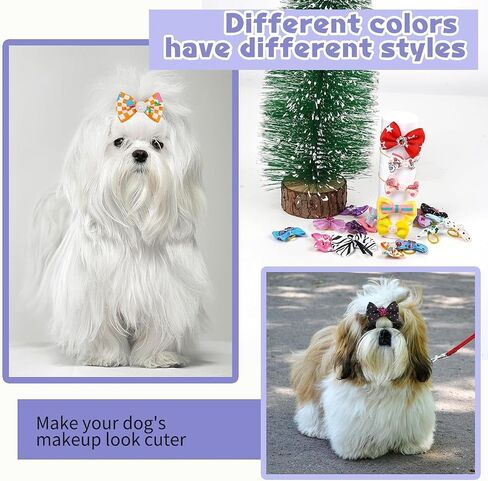 Random of 20pcs Puppy Yorkie Dog Hair Bow with Rubber Band Rhinestone Pet Grooming Products Mix Colors Varies Patterns Pet Hair Bows Dog Accessories in Saudi Arabia