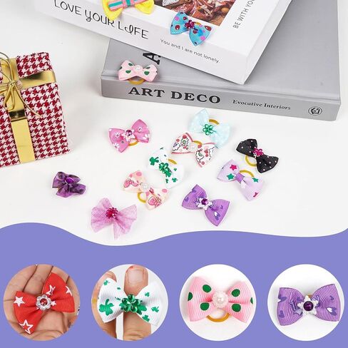 Random of 20pcs Puppy Yorkie Dog Hair Bow with Rubber Band Rhinestone Pet Grooming Products Mix Colors Varies Patterns Pet Hair Bows Dog Accessories in Saudi Arabia
