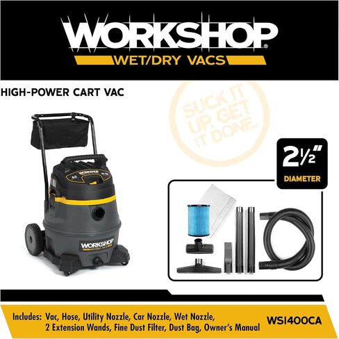 WORKSHOP Wet/Dry Vacs Vacuum WS1400CA High Power Wet/Dry Vacuum Cleaner, 14-Gallon Heavy-Duty Shop Vacuum Cleaner, 6.0 Peak HP Wet and Dry Vacuum with Cart,Gray in Saudi Arabia