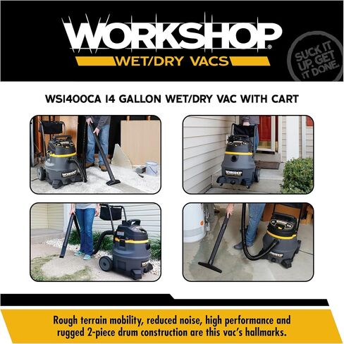 WORKSHOP Wet/Dry Vacs Vacuum WS1400CA High Power Wet/Dry Vacuum Cleaner, 14-Gallon Heavy-Duty Shop Vacuum Cleaner, 6.0 Peak HP Wet and Dry Vacuum with Cart,Gray in Saudi Arabia