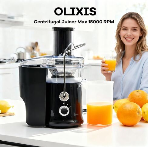 آلات عصارة OLIXIS، عصارة طرد مركزي بقدرة 480 وات مع فتحة كهربائية واسعة 2.6 بوصة للخضروات والفواكه، بحد أقصى 15000 دورة في الدقيقة، خالية من مادة BPA، سهلة التنظيف، سوداء in Kuwait