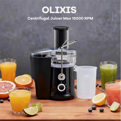 آلات عصارة OLIXIS، عصارة طرد مركزي بقدرة 480 وات مع فتحة كهربائية واسعة 2.6 بوصة للخضروات والفواكه، بحد أقصى 15000 دورة في الدقيقة، خالية من مادة BPA، سهلة التنظيف، سوداء in Kuwait