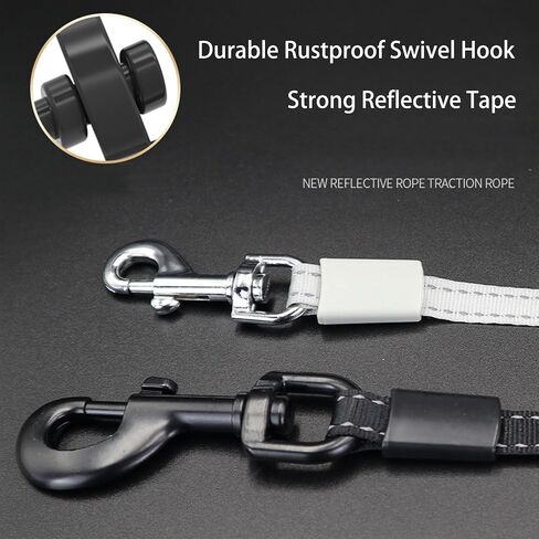 360° Tangle-Free Retractable Dog Leash, Strong Reflective Nylon Tape Lead 16 ft Dog Walking Leash, up to 66lbs, Anti-Slip Rubberized Handle, One-Handed Brake, White-Gray (Medium) in Saudi Arabia
