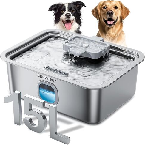 4Gal/15L Dog Water Fountain for Large Dogs, Stainless Steel Large Pet Drinking Fountain, Automatic Dog Water Bowl Dispenser with Deeper & Wider Drinking Area, Multi-Filtration, Ultra-Quiet, 6 Filters in Saudi Arabia