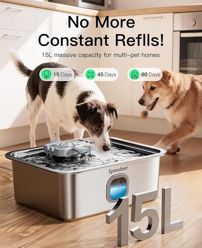 4Gal/15L Dog Water Fountain for Large Dogs, Stainless Steel Large Pet Drinking Fountain, Automatic Dog Water Bowl Dispenser with Deeper & Wider Drinking Area, Multi-Filtration, Ultra-Quiet, 6 Filters in Saudi Arabia