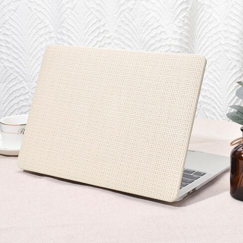 Seorsok Compatible with MacBook Air 13.6 inch Case 2022-2024 2025 A3240 M4 A2681 M2 A3113 M3 Touch ID,Elegant Leather Plastic Hard Case with Transparent Keyboard Cover,Beige Woven in Saudi Arabia