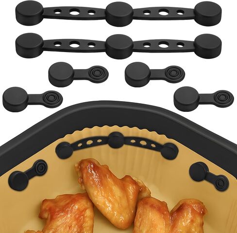 Air Fryer Magnet Silicone Buckles for Parchment Paper – 2 Pack Reusable Accessories for Disposable Basket Liners, Secure Baking Paper, Prevent Shifting & Burning (Black) in Saudi Arabia