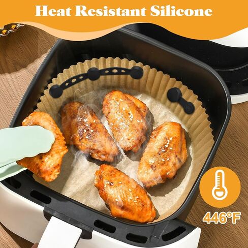 Air Fryer Magnet Silicone Buckles for Parchment Paper – 2 Pack Reusable Accessories for Disposable Basket Liners, Secure Baking Paper, Prevent Shifting & Burning (Black) in Saudi Arabia