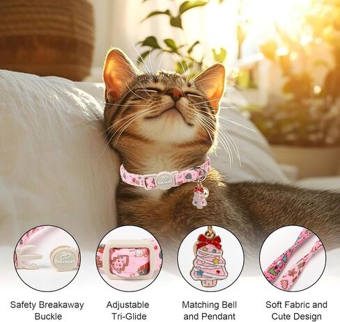 2 Pack Pink Cat Collars - Cute Bow & Daisy Breakaway Cat Collar with Bell & Matching Pendant, Soft Adjustable Spring Summer Girly Kitten Collars for Girl Cats in Kuwait