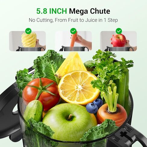 Aeitto Cold Press Juicer, 5.8" Extra Large Feed Chute, Masticating Juicer Machines, Fit Whole Vegetables & Fruits, Professional Juice Maker,Self Feeding, High Juice Yield, Easy to Clean in Kuwait