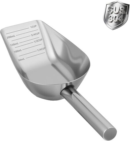 Dog-Cat Food Scoop 1 Cup – Thickened 304 Stainless Steel Pet Food Scoop with Long Handle, Precision Scale, Easy to Clean, Suitable for Wet Dry Food in Saudi Arabia