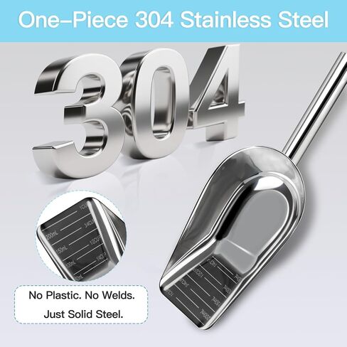 Dog-Cat Food Scoop 1 Cup – Thickened 304 Stainless Steel Pet Food Scoop with Long Handle, Precision Scale, Easy to Clean, Suitable for Wet Dry Food in Saudi Arabia