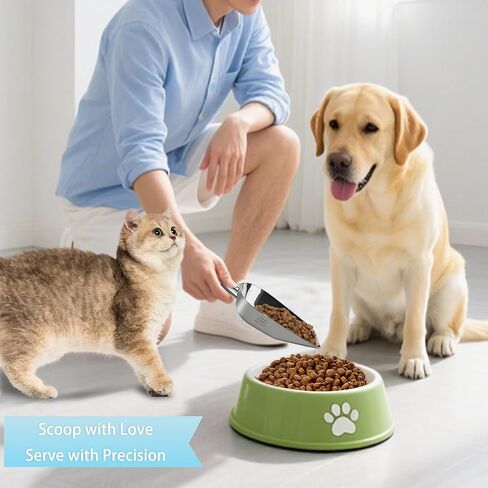 Dog-Cat Food Scoop 1 Cup – Thickened 304 Stainless Steel Pet Food Scoop with Long Handle, Precision Scale, Easy to Clean, Suitable for Wet Dry Food in Saudi Arabia