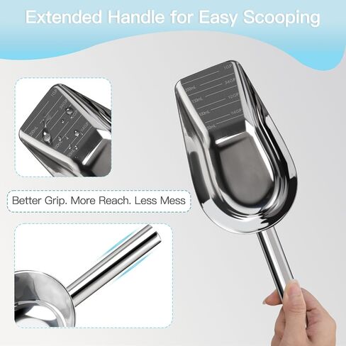 Dog-Cat Food Scoop 1 Cup – Thickened 304 Stainless Steel Pet Food Scoop with Long Handle, Precision Scale, Easy to Clean, Suitable for Wet Dry Food in Saudi Arabia