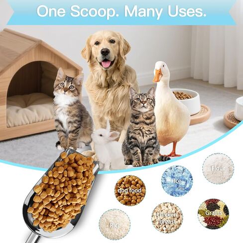Dog-Cat Food Scoop 1 Cup – Thickened 304 Stainless Steel Pet Food Scoop with Long Handle, Precision Scale, Easy to Clean, Suitable for Wet Dry Food in Saudi Arabia