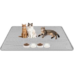 Cat Food Mat 50" x35" Large Silicone Mat with Raised Edge Gray in Saudi Arabia