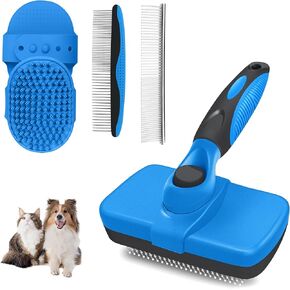 Self Cleaning Shedding Brush - 5-in-1 Professional Pet Grooming Kit Skin Friendly Grooming Tool for Dogs, Cats, and Puppies, Deshedding and Hair Removal for Long and Short Haired Pets, Black in Saudi Arabia