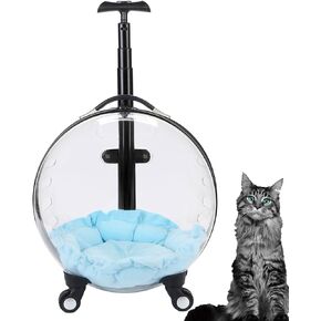 GAMAK Clear Bubble Rolling Cat Carriers with Wheels and Handle Designed for Cats, Pet Cat Travel Carriers for Hiking/Camping/Veterinary Visits, Brown & Clear (Color : Clear) in Saudi Arabia