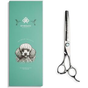 مقص العناية بالكلاب مقاس 7 بوصات - مقصات تخفيف الحيوانات الأليفة الاحترافية المصنوعة من الفولاذ الياباني VG10 للقطط والكلاب | قص نظيف وتشذيب دقيق | خفيف الوزن ومريح ومصنوع يدويًا | معدل التخفيف 50% | مقصات K9 in Kuwait