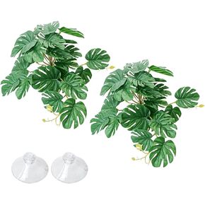 VCEPJH نباتات الزواحف مع كأس الشفط ديكور الموائل البرمائية 2 قطعة أوراق اصطناعية لديكور Terrarium ملحقات خزان أبو بريص المتوج للتنين الملتحي والسحلية والثعبان (Monstera) in Kuwait