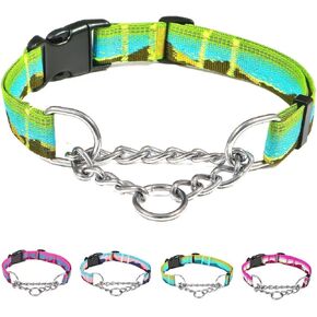Martingale Dog Collars with Stainless Steel Chain, Reflective No Pull Walking Training Collar with Quick Release Buckle, Adjustable Slip Chain Nylon Dog Collars for Small Medium Large Dogs in Saudi Arabia
