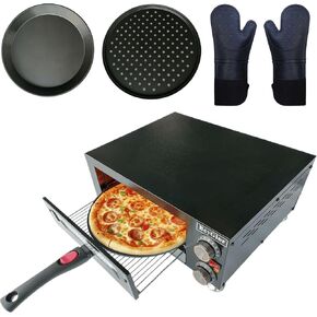 فرن بيتزا كهربائي داخلي، فرن بيتزا على سطح الطاولة مع صواني خبز مقاس 12 بوصة، وقفازات فرن، صانع بيتزا تجاري للمنزل، طباخ بيتزا من الفولاذ المقاوم للصدأ مع نافذة مرئية، مقبض قابل للإزالة in Kuwait