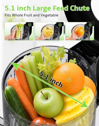 Cold Press Juicer, Slow Masticating with Wide Feed Chute for Whole Fruits & Vegetables | Higher Juice Yield & Nutrient Retention | BPA-Free, 300W Quiet Motor | Easy to Clean Juice Extractor Machine in Kuwait