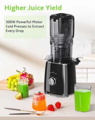 Cold Press Juicer, Slow Masticating with Wide Feed Chute for Whole Fruits & Vegetables | Higher Juice Yield & Nutrient Retention | BPA-Free, 300W Quiet Motor | Easy to Clean Juice Extractor Machine in Kuwait