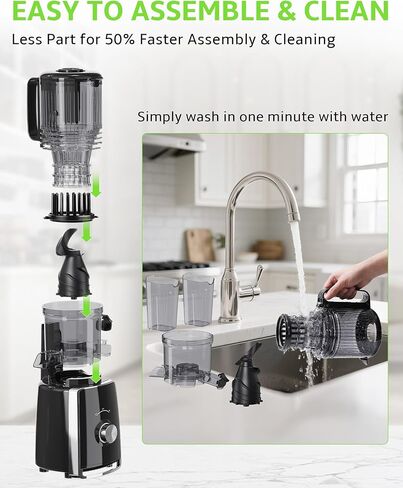 Cold Press Juicer, Slow Masticating with Wide Feed Chute for Whole Fruits & Vegetables | Higher Juice Yield & Nutrient Retention | BPA-Free, 300W Quiet Motor | Easy to Clean Juice Extractor Machine in Kuwait