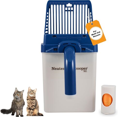 Neater Pet Brands Neater Scooper Standard Litter Scoop, 60 Refill Bags – Mess-Free Cat Litter Scooper with Bag, Spill-Proof Kitty Box Sifter, Bin Doubles as Scoop Holder, for Single-Cat Households in Kuwait